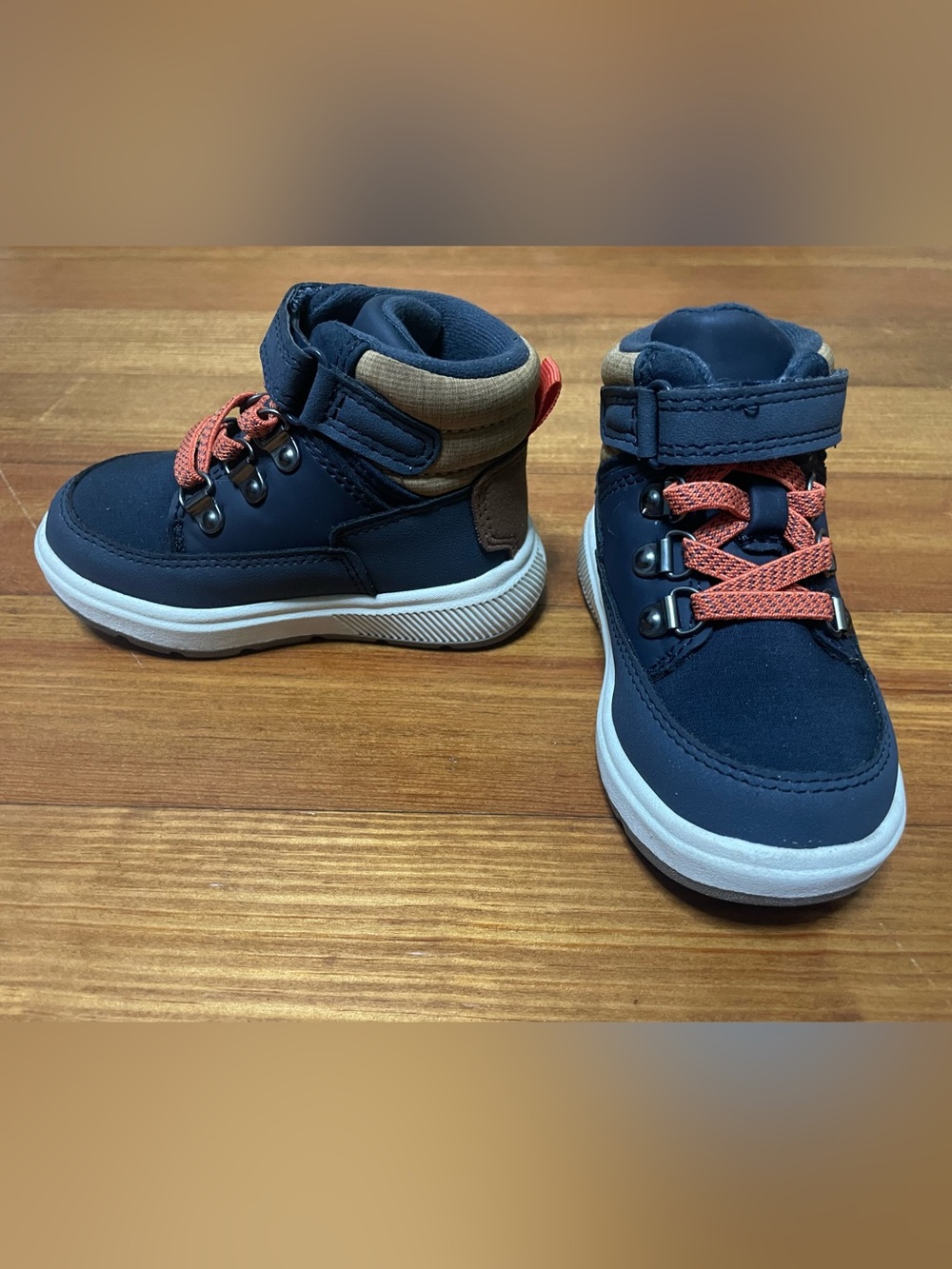 Cat & Jack Navy Kids High-Top Boots with Coral Laces Size 5